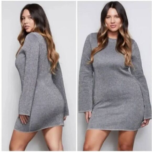 GOOD AMERICAN Bell-Sleeve Silver Metallic Sparkle Mini Dress Size 6 NWT F21 - Picture 12 of 12